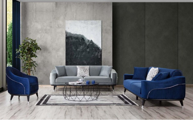 Niebieska designerska kanapa trzyosobowa luksusowa sofa Aksamit Möble Material Włókienniczy