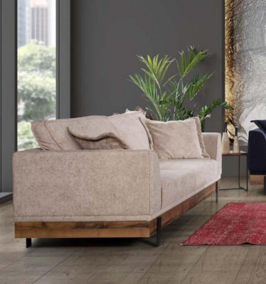 Sofa do Salonu 3 miejsce do siedzenia Beżowa Włókienniczy Sofy Kanapa Podkładka Meble