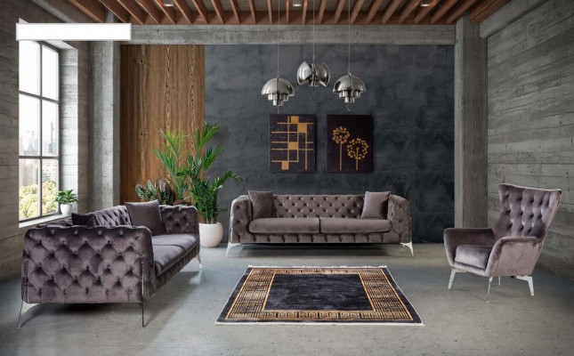 Sofa Chesterfield szara 3 osobowa sofa do salonu Włókienniczy Podkładka