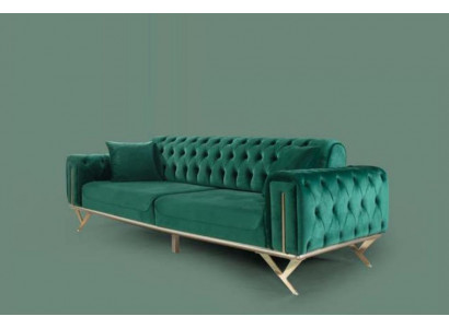 Sofa trzyosobowa Chesterfield zielona Sofa tapicerowana Meble Aksamit Drewno
