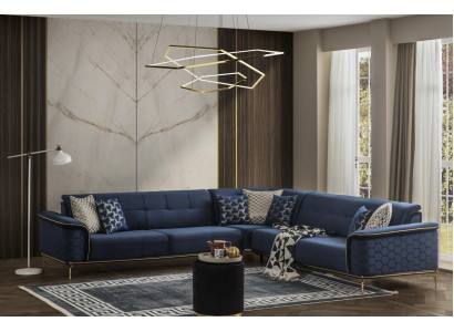 Luksusowa Narożnikowa kanapa Royal Blue Aksamit Couch Zestaw narożny Sofa Kanapy Żywy krajobraz Nowy