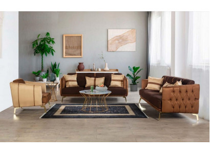 Zestaw sofowy Sofa Ustawić 3+3+1 miejsce siedzące Fotel Chesterfield trzyosobowy