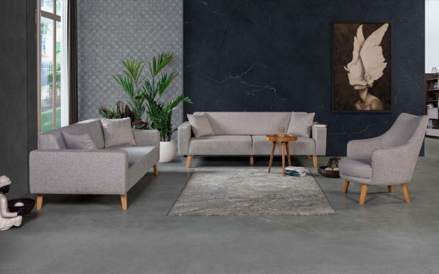 Sofa do salonu Sofa trzyosobowa 3 Siedziba Podkładka Włókiennicza Szare Meble