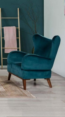 Fotel 1 miejsce siedzące Design Living Room Podkładka Drewno Modern Turkus