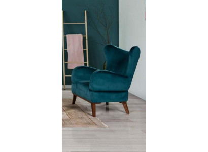 Fotel 1 miejsce siedzące Design Living Room Podkładka Drewno Modern Turkus