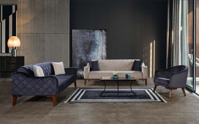 Elegancka kanapa trzyosobowa czarna, sofa do salonu, meble Aksamit