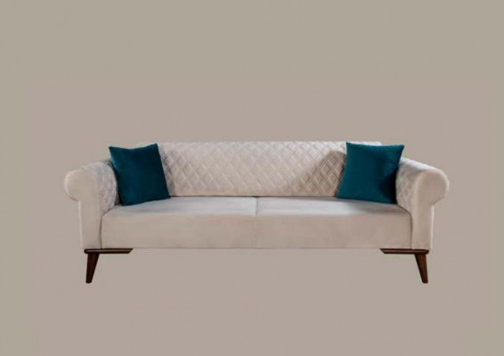 Beżowa trzyosobowa kanapa Elegancka sofa do salonu Aksamit