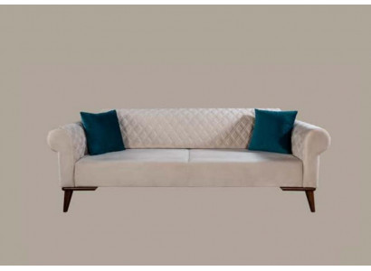 Beżowa trzyosobowa kanapa Elegancka sofa do salonu Aksamit