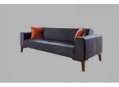 Szara trzyosobowa kanapa Elegancka sofa do salonu Aksamit