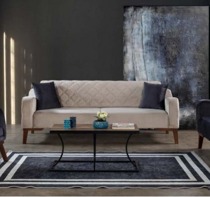 Beżowa trzyosobowa kanapa elegancka sofa do salonu meble Aksamit