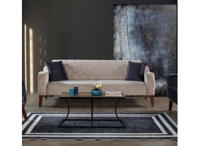 Beżowa trzyosobowa kanapa elegancka sofa do salonu meble Aksamit