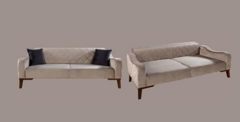 Beżowa trzyosobowa kanapa elegancka sofa do salonu meble Aksamit