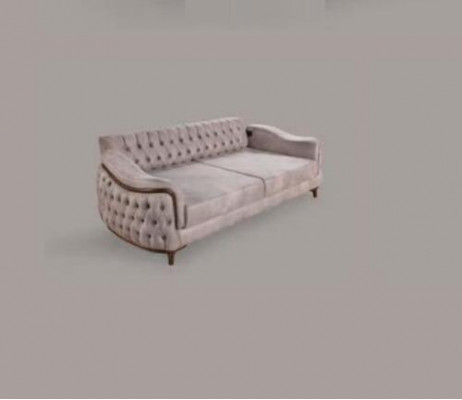 Sofa trzyosobowa Chesterfield beżowa Sofa z poduszką na siedzisko Meble Aksamit Drewno
