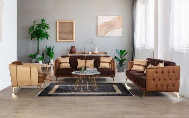 Sofa trzyosobowa 3 miejsce do siedzenia Sofy Siedziba Materiał Styl Nowoczesny Włókienniczy Kanapy Meble Brąz