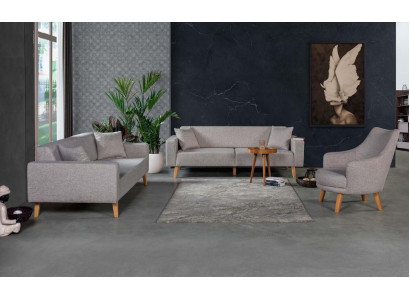 Sofa Kanapa Podkładka Siedziba 3+3+1 Siedziba Ustawić Design Drewno Sofy Beżowa Tapicerka Siedziska