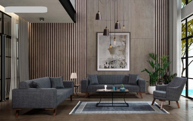 Zestaw sofowy 3+3+1 Siedziba Design Sofy Podkładka Kanapy Szare Meble 3-częściowe