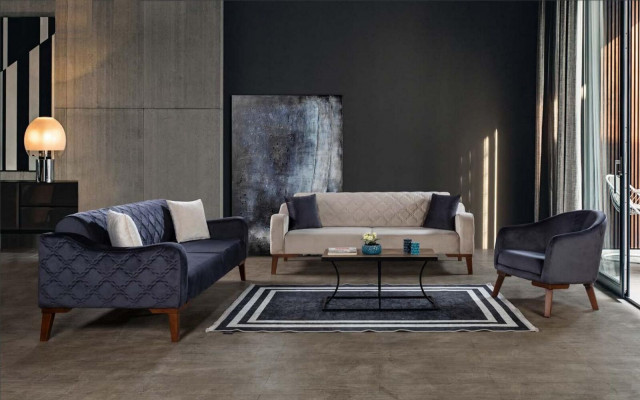 Salon Zestaw sofowy Sofa 3+3+1 Niebieski Zestaw Podkładek Fotel Włókienniczy
