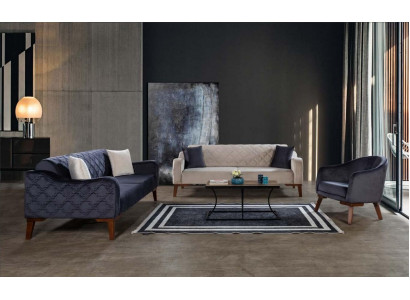 Salon Zestaw sofowy Sofa 3+3+1 Niebieski Zestaw Podkładek Fotel Włókienniczy