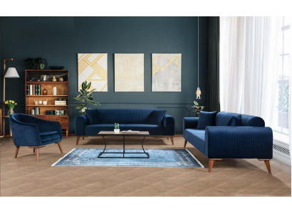 Zestaw sofowy 3+3+1 miejsce do siedzenia Sofa Fotel Royal Blue Couch Aksamit 3-częściowy