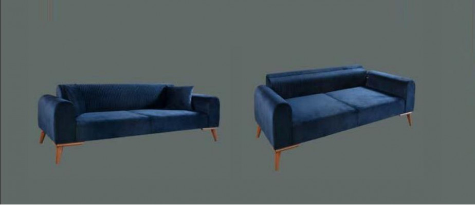 Zestaw sofowy 3+3+1 miejsce do siedzenia Sofa Fotel Royal Blue Couch Aksamit 3-częściowy
