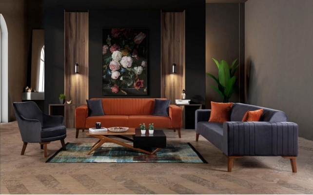 Zestaw sofowy Sofa Ustawić Sofy 3+3+1 Siedziba Materiał 3tlg Zestaw kanapowy Podkładka Włókienniczy
