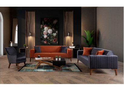 Zestaw sofowy Sofa Ustawić Sofy 3+3+1 Siedziba Materiał 3tlg Zestaw kanapowy Podkładka Włókienniczy