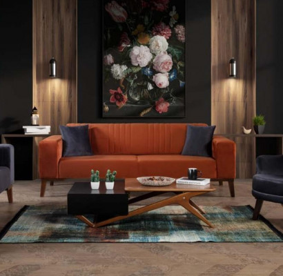 Zestaw sofowy Sofa Ustawić Sofy 3+3+1 Siedziba Materiał 3tlg Zestaw kanapowy Podkładka Włókienniczy