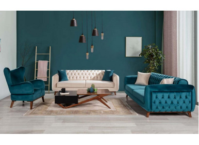 Sofy Zestaw 3+3+1 Podkładka Sofa Materiałowa Salon Chesterfield 3-częściowa