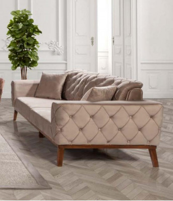 Zestaw sofowy Sofa 3+3+1 Siedziba Brown Fotel Material Chesterfield Aksamit