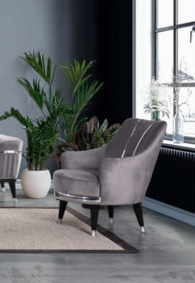 Zestaw sofowy 3+3+1 miejsce do siedzenia Sofa Sofy Fotel Materiał Drewno Szary Kanapy
