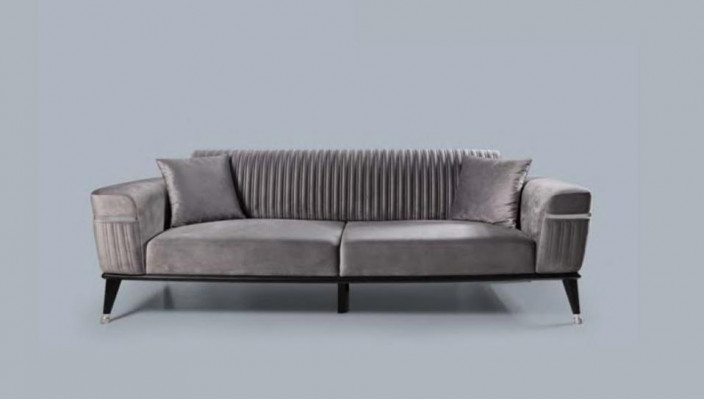 Zestaw sofowy 3+3+1 miejsce do siedzenia Sofa Sofy Fotel Materiał Drewno Szary Kanapy
