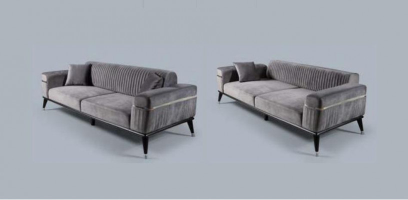 Zestaw sofowy 3+3+1 miejsce do siedzenia Sofa Sofy Fotel Materiał Drewno Szary Kanapy