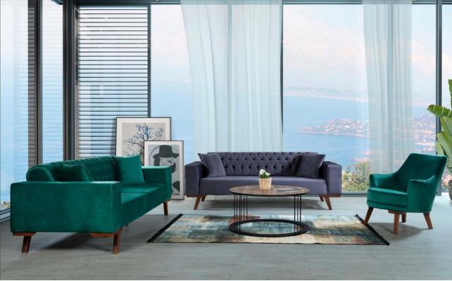 Zestaw sofowy 3+3+1 Siedziba sofa do salonu w kolorze fioletowym turkusowym