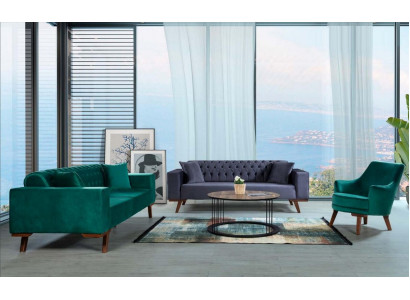 Zestaw sofowy 3+3+1 Siedziba sofa do salonu w kolorze fioletowym turkusowym