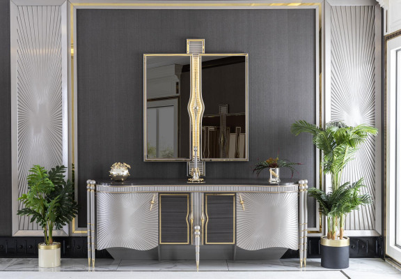 Lustro Złoty Styl Salonu Nowoczesne Meble połysk ścienne Design Elegancki Nowość
