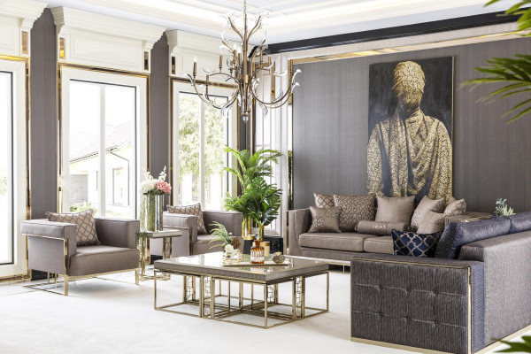Stolik Szary Nowoczesne Drewno Design Meble do Salonu Luksusowe Eleganckie Tabela