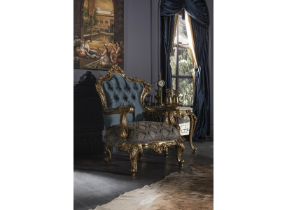 Fotel Niebieski Elegancki Salon Podkładka Materiał Design Klasyczny Luksus Piękny Nowy