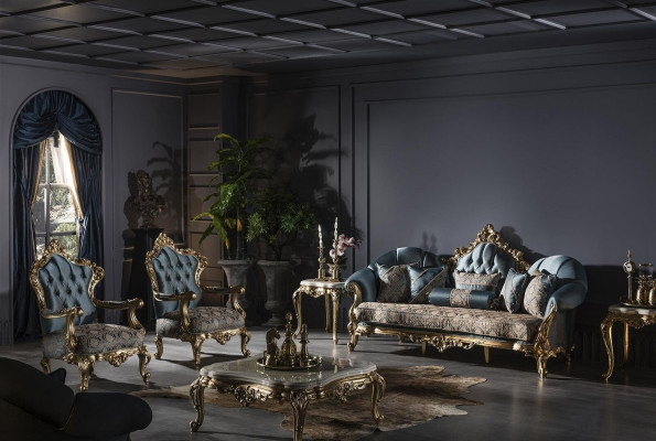 Fotel Niebieski Elegancki Salon Podkładka Materiał Design Klasyczny Luksus Piękny Nowy