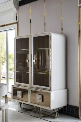 Gablota Biały Meble jadalnia Szafa Szkło Design Metal Elegancki Nowy