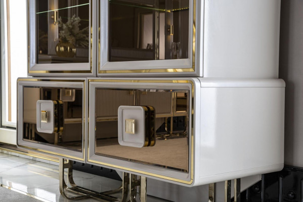 Gablota Biały Meble jadalnia Szafa Szkło Design Metal Elegancki Nowy