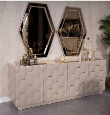 Kredens Szuflady Drewno Kredens Lustro 3-częściowy Solidny Komody Salon Nowość