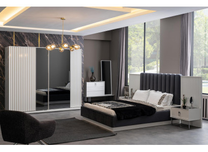 Kompletny zestaw Sypialnia Łóżko Stolik nocny Szafa Kredens design 5 sztuk.