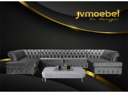 Zestaw Luxury Modern Narożnikowa kanapa Kształt U Chesterfield I stolik kawowy Living Room Włókienniczy