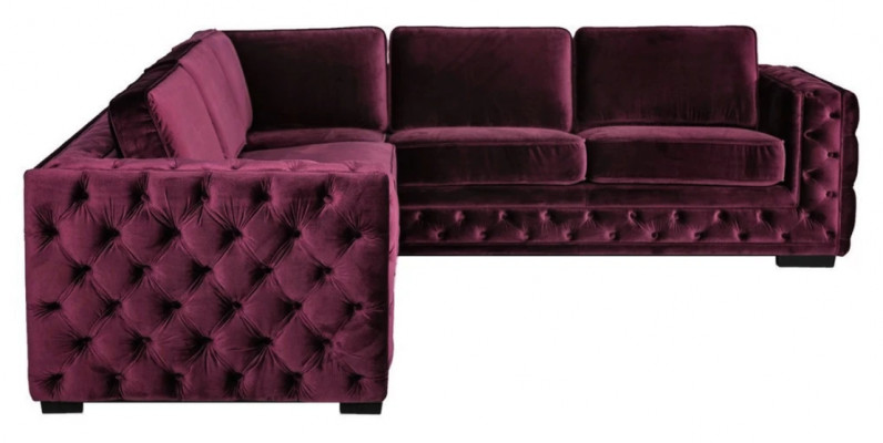 Burgundowa Narożnikowa kanapa Chesterfield Aksamit Materiał Meble Nowa sofa do salonu o nowoczesnym designie