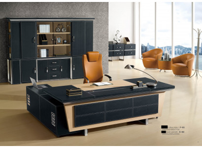 Biurko 2 szt. Zestaw mebli biurowych Tabela Skóra Drewno Design Meble