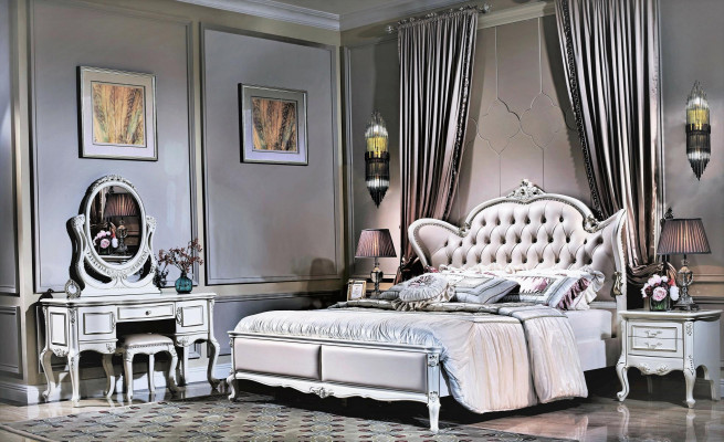 Łóżko king-size ze skórzanym zagłówkiem w klasycznym stylu Chesterfield