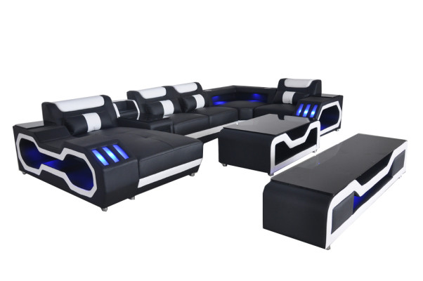 Skóra Sofy Narożnik Ustawić Design Sofa Żywy krajobraz + Kanapa Tabela + RTV USB Nowość