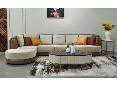 Narożnikowa kanapa w kształcie litery L stolik kawowy Sofa Couch Design Podkładka Włókienniczy Modern Beige
