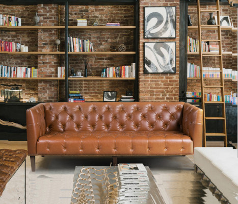 Sofa Men Club Chesterfield Skóra Podkładka Trzyosobowa Brązowa