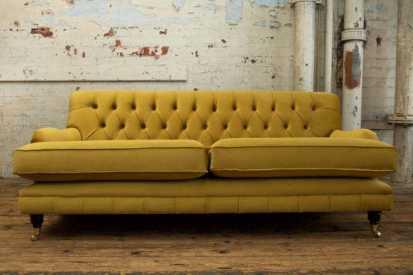 Żółty Materiał Chesterfield Podkładka z projektem trzyosobowej kanapy do salonu